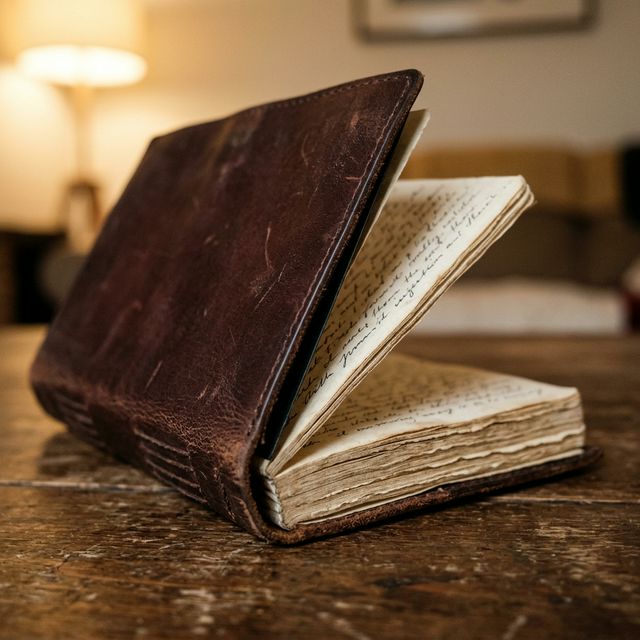 A leather journal half-open